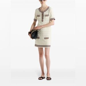 Authentic $3800 Prada Women's Dress Cable Cotton Mini Size 38/US 2 Ivory/Red
